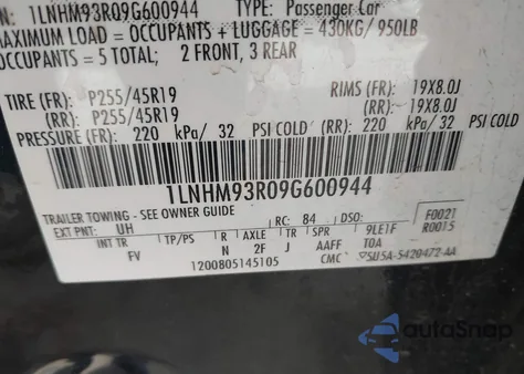 2009 Lincoln Mks z USA, uszkodzony, nr VIN 1LNHM93R09G600944